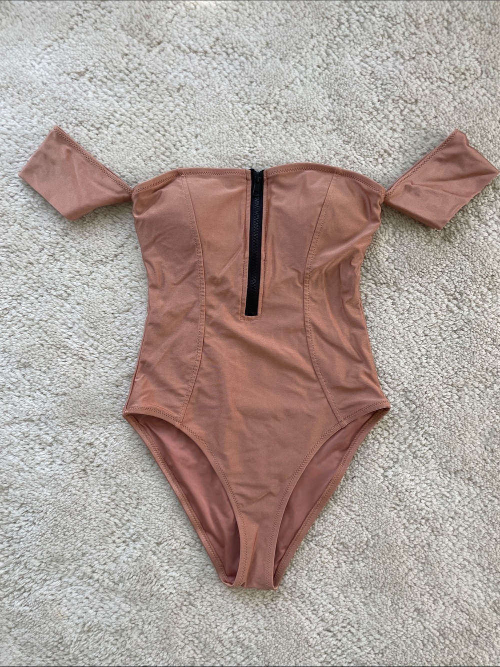 American Apparel Off-Shoulder One-Piece Swimsuit in Dusty Rose